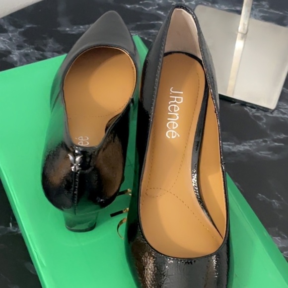 Women’s Dress Shoes Size 7.5 Black ASILAH Crinkle Patent J.RENEE Pumps AUTHENTIC - Picture 2 of 9